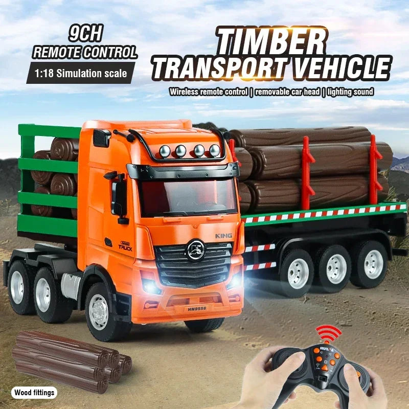 Huina 1313 1/18 9CH 2.4G Remote Control Timber Transport Truck Log Trailer Realistic Carrier RC Construction Logging Car Toys