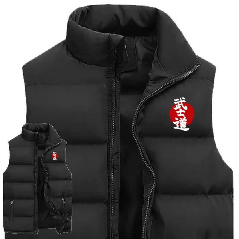 Men Bushido Casual Jacket Vest Coat Autumn Winter Men Fashion Sports Mandarin Collar Sleeveless Zipper Jacket Vest Coat