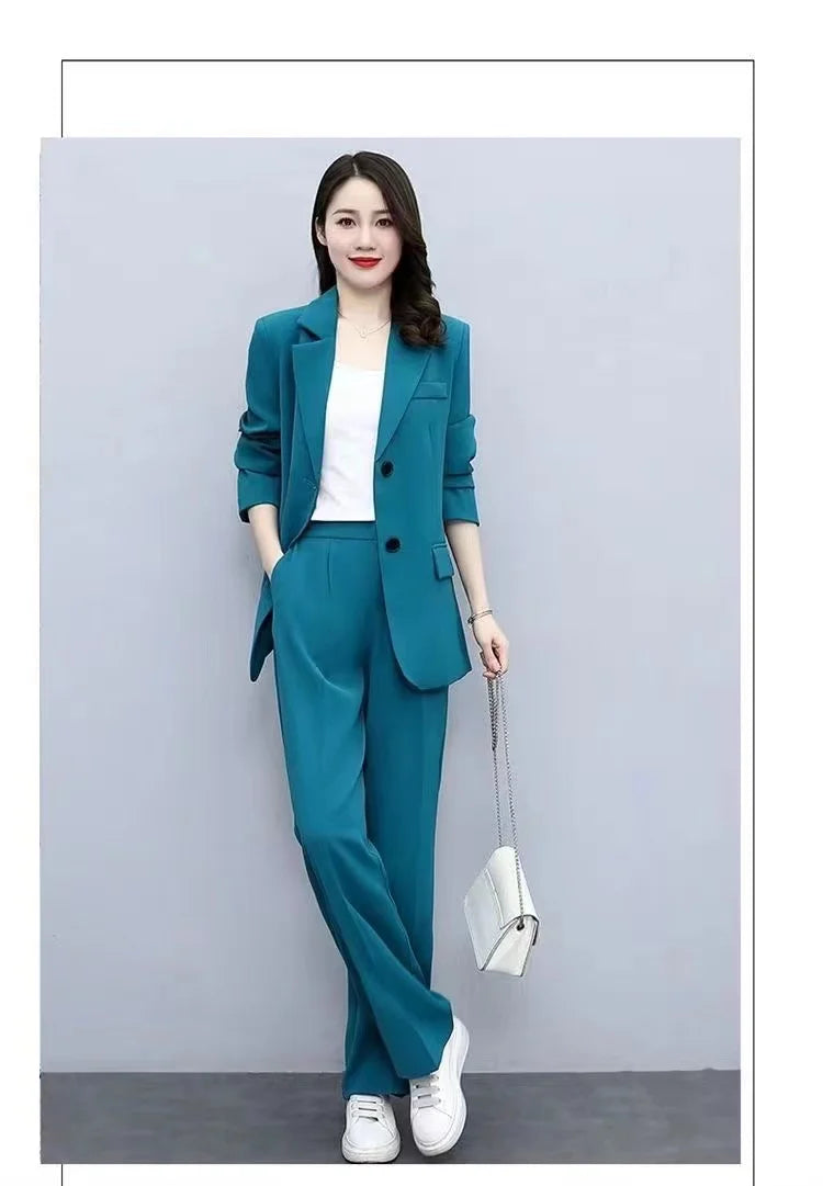 Spring 2026 plus Size Suit Set Loose Wide Leg Pants Two Piece Set Korean Style Commute Casual High Waist Polyester Fiber