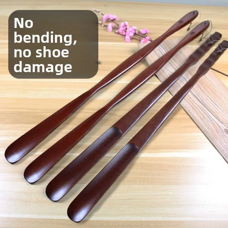 Long Handle Wooden Shoe Horn Natural Wood No Bend Waist Shoe Scraper Household Essential for Pregnant Women Shoe Insertion Tool