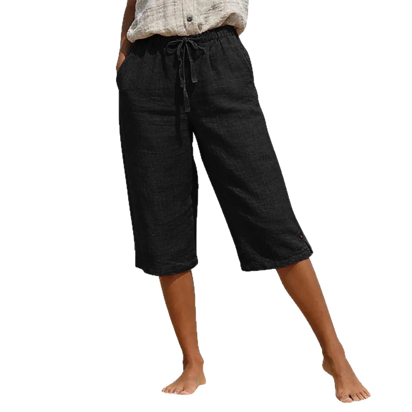 2026 summer new European and American solid color fashionable casual cotton and linen loose women's cropped pants summer Pants