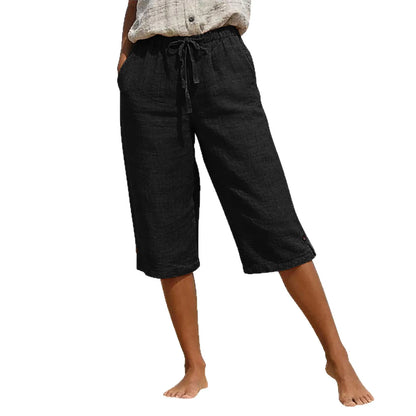 2026 summer new European and American solid color fashionable casual cotton and linen loose women's cropped pants summer Pants
