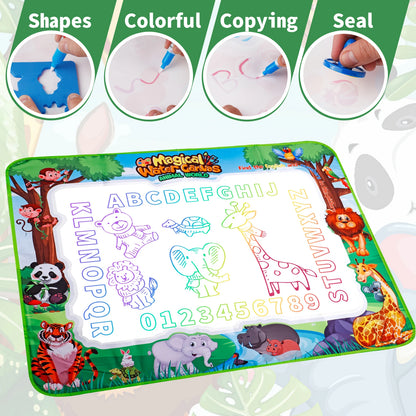 MQUDUO Kids Water Doodle Mat with Magic Pens, Reusable Mess Free Drawing Pad for Alphabet Learning Art Play