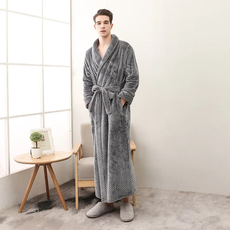 2026 Thickened Sherpa Couple Robe Long White Winter Sleepwear Belted Bathrobe