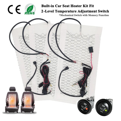 Built-in Car Seat Heater Fit 2 Seats 12V Carbon Fiber Seat Heating Pad High/low Temperature Adjustable Round Switch Controller