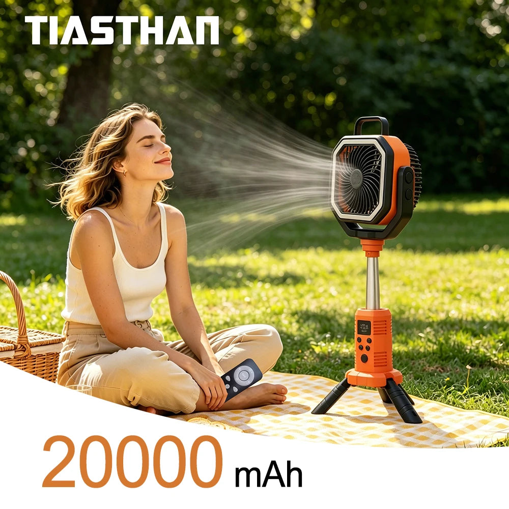 30000mAh Multicolor Portable Rechargeable Fan with Adjustable Heights & 3-Level LED Light for Camping Fishing Spray Camping Fan