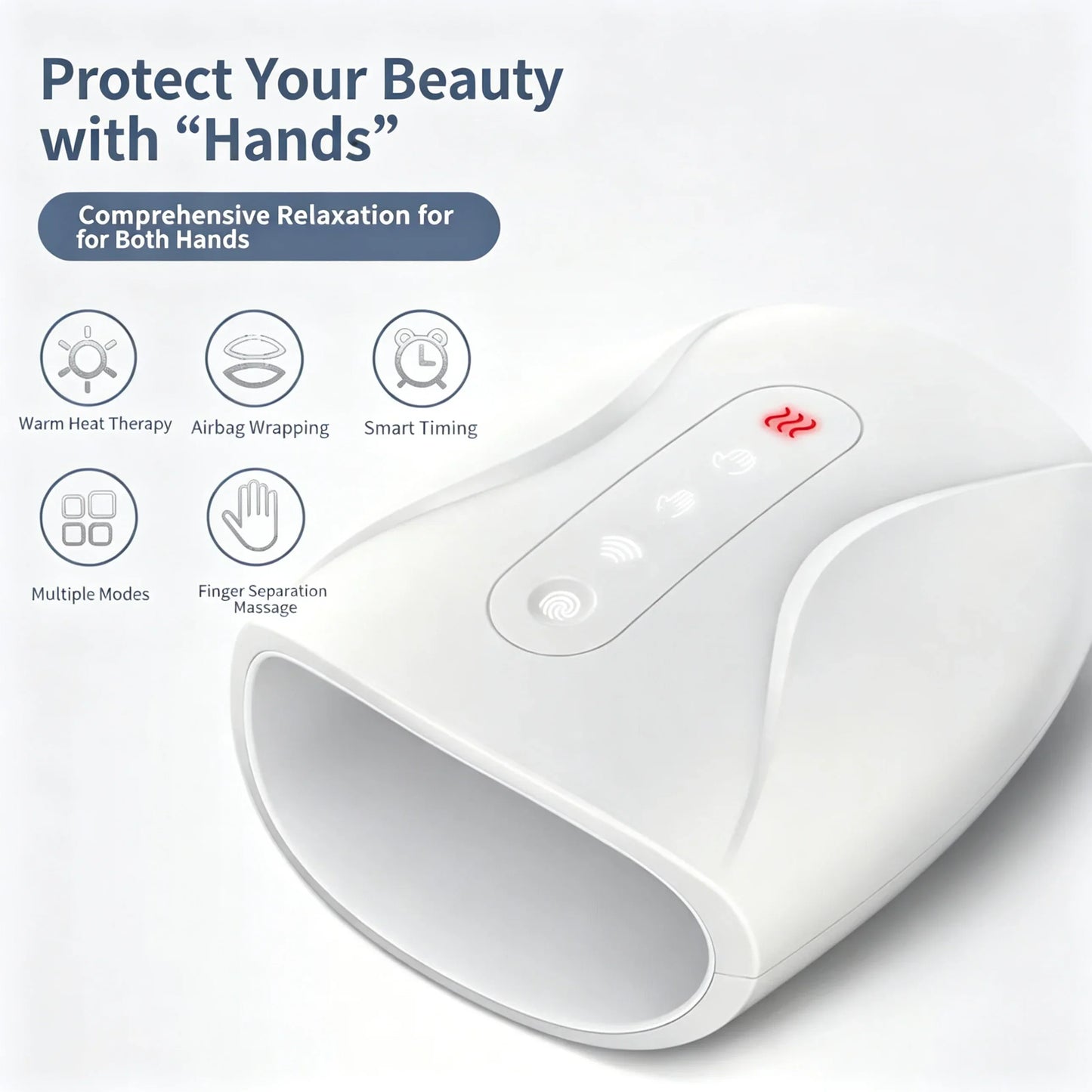 Electric Hand Massager Device Wireless Palm Finger Acupoint Air Pressure Heat Compression Smart Timer for Women Beauty Care