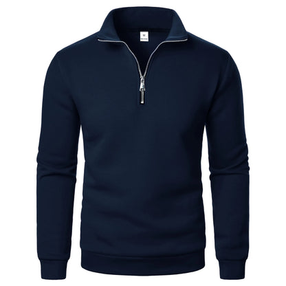 Autumn Winter Men's Fleece Quarter Zip Pullover Man Long Sleeved Loose Stand-up Collar Sweater Casual Comfy Mock Neck Sweatshirt