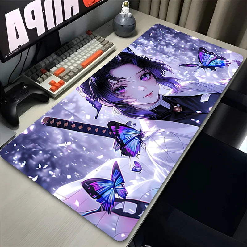 Mouse Pad XXL PC Purple Flower D-demon Slayer Desk Mat New Kochou Shinobu Mousepad Laptop Anime Girl Gamer Cabinet Keyboard Rug