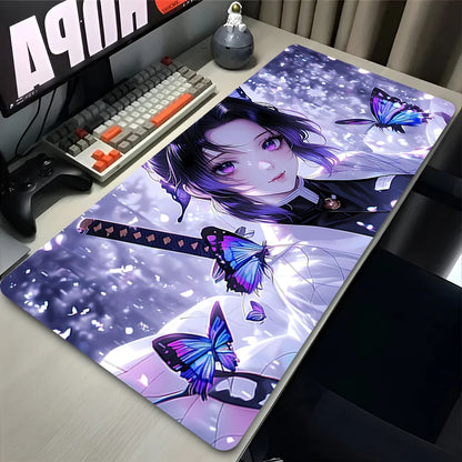 Mouse Pad XXL PC Purple Flower D-demon Slayer Desk Mat New Kochou Shinobu Mousepad Laptop Anime Girl Gamer Cabinet Keyboard Rug