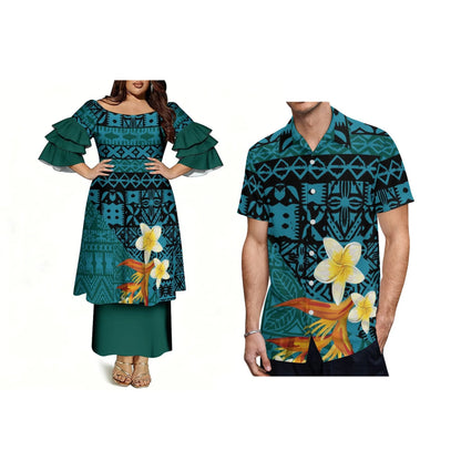 Wholesale Customized off the Shoulder Dress Fashion Three Layer Sleeve Prom Samoa Puletasi Dress Two Piece Outfits