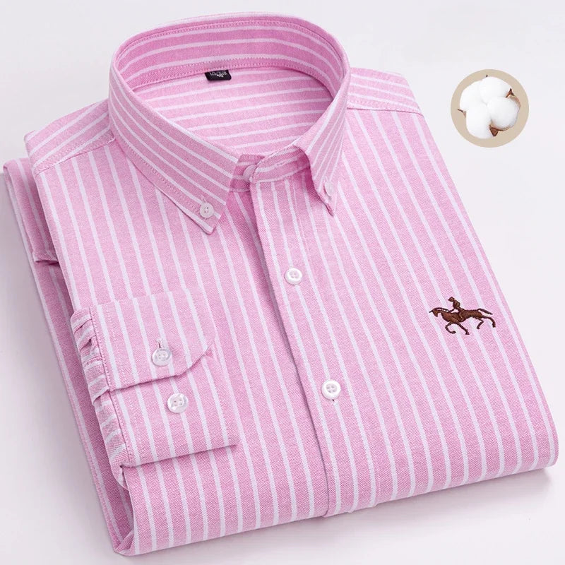 Plus Size 6XL 100% Cotton Long-Sleeve Shirts for Men Oxford Slim Fit Formal Shirt Without Pocket White Office Elegant Clothes