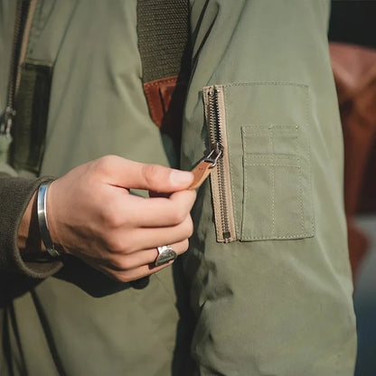 Maden Retro MA1 Bomber Jacket Thickened Splicing Baseball Flight Coat with Inner Pocket for Men's Winter Cotton Padded Jacket