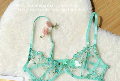 Pure & Sexy Japanese Lingerie Set, Pink Floral Tulle with Embroidery, Harajuku Style Aesthetic Set BANERDANNI Sexy Panty &Tusjy
