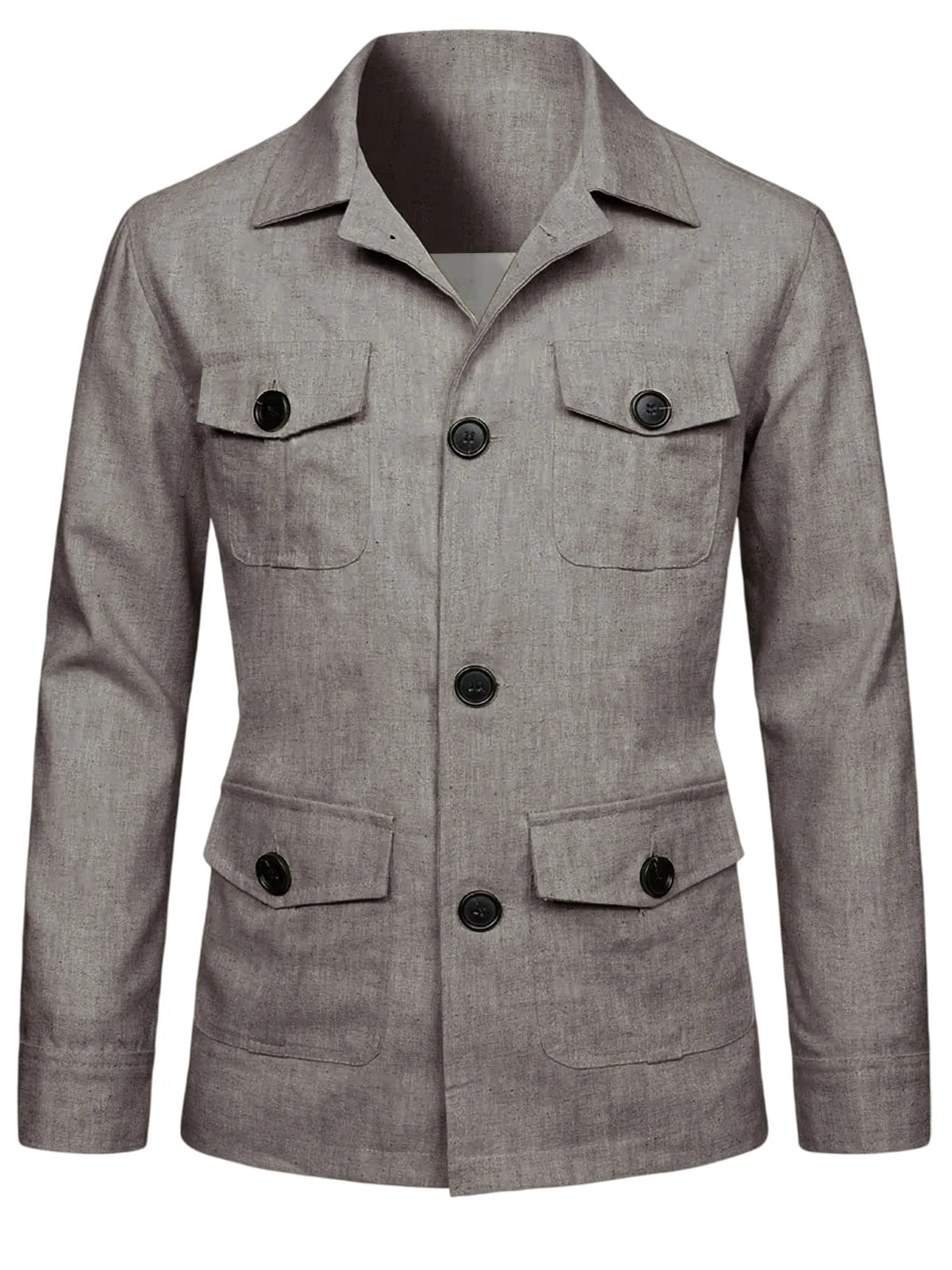 Men's Linen Blend Safari Jacket Retro British Style Multi-Pocket Workwear Coat Business Casual Suit Blazer for Spring Summer