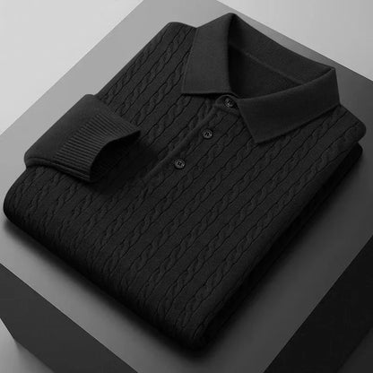 Animal Game Men's Knitted Polo Shirts Button Cable Pullover Sweater V-neck Long Sleeve Outerwear Warm Heavyweight Solid Jumper