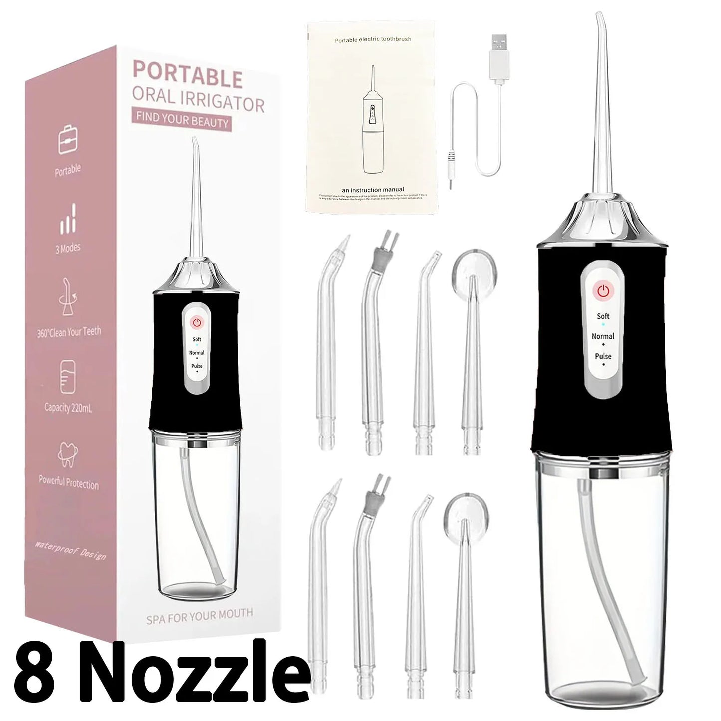 Water Flossers Portable Dental Irrigator Cordless Floss Irrigators Jet Rechargeable Oral Flossers Black Sets for Adults Braces