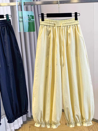 Casual Ice Silk Quick Dry Nine-Piece Flower Bud Pants Women Summer Thin Loose High Waist Draping Lantern Pants