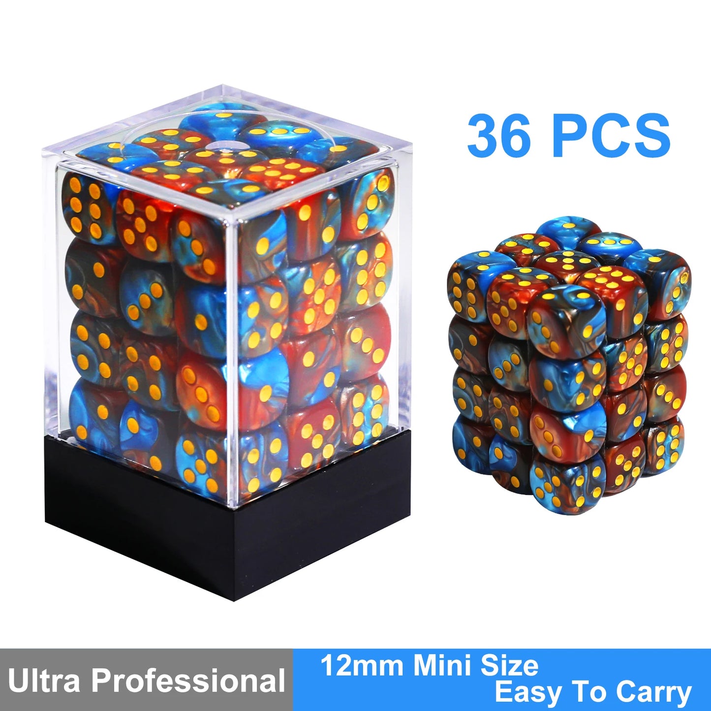 36Pcs 12mm D6 Double Color Glitter Dice for RPG Board Games Tabletop DND Accessories Family Board Games Gift with Storage Box