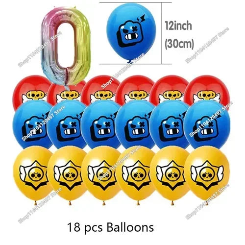 Anime Game Theme Party Supplies Flag Pull Banner Cake Topper Balloon Set Kid Girl Boy Happy Birthday Party Baby Shower Decor