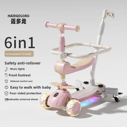 1-in-1 Kids Scooter, Foldable Ride-On Tricycle for Toddlers Ideal for developing children’s sense of balance
