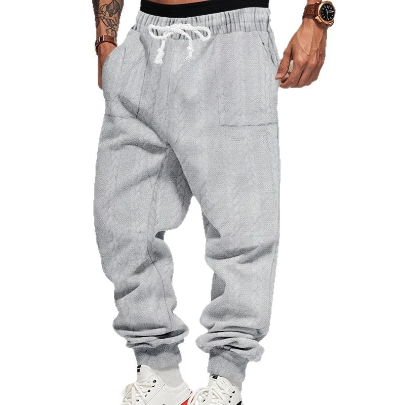 American Heavyweight Jacquard Jogger Pants, Loose Fit, Cuffed Ankle, Casual Sports Trousers for Men, Autumn & Winter