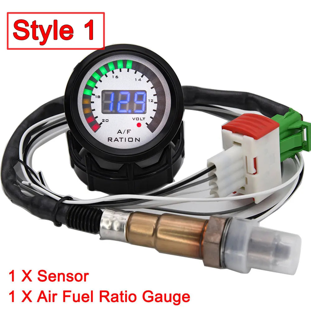 2'' 52mm Air Fuel Ratio Gauge 2 In 1 Voltmeter AFR Car Gauge Can Be Paired With Narrowband O2 Oxygen Sensor Fit for 12V Vehicle