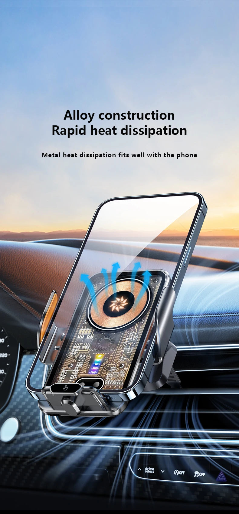 66W Fast Charging Car Phone Holder Wireless Magnetic Charging Base  Fully Automatic Sensor Activation Function