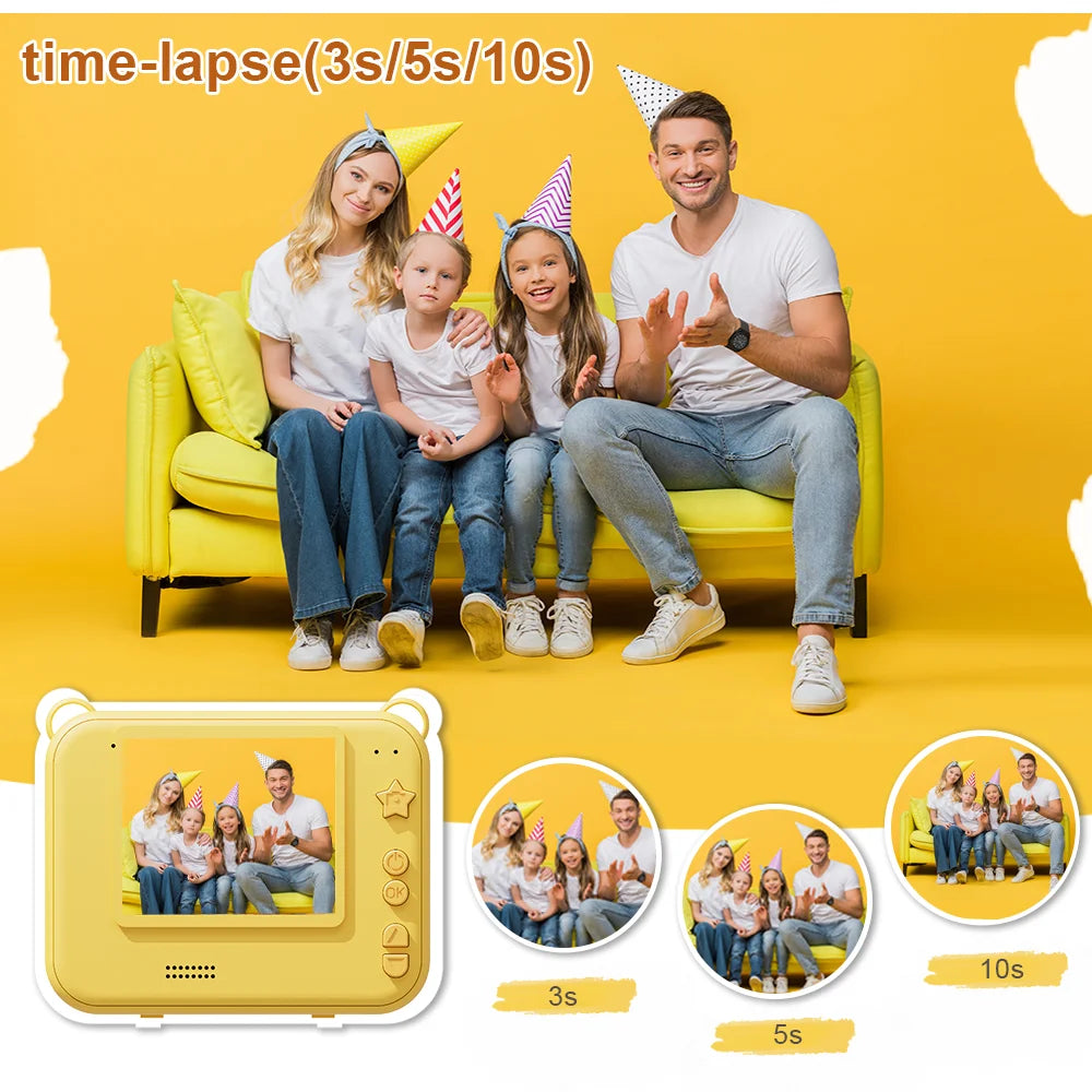 Kids Instant Print Camera 1080p High-Definition Dual Camera 1500 mAh High-Capacity Battery, 10x Zoom, Gift for 4+ Year-Old Kids