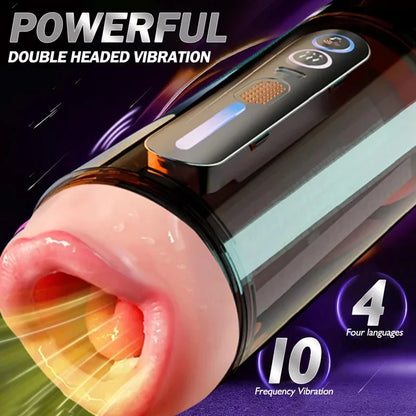 Realistic Oral Vagina Two Head Use Male Masturbator Automatic Vibrating Moaning Pocket Pussy Voice Blowjob Cup Sex Toys for Men