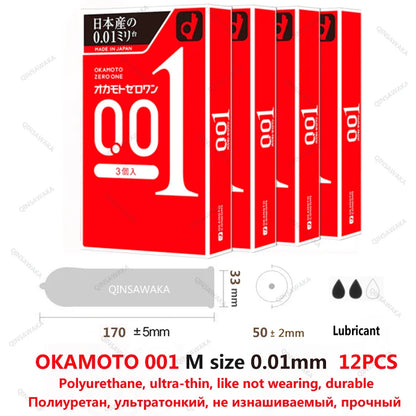 12pcs  JAPAN Okamoto 001 002 Ultra Thin Condom Odorless Sensation Penis Cock Sleeve Polyurethan Intimate Goods Sex Toy Men
