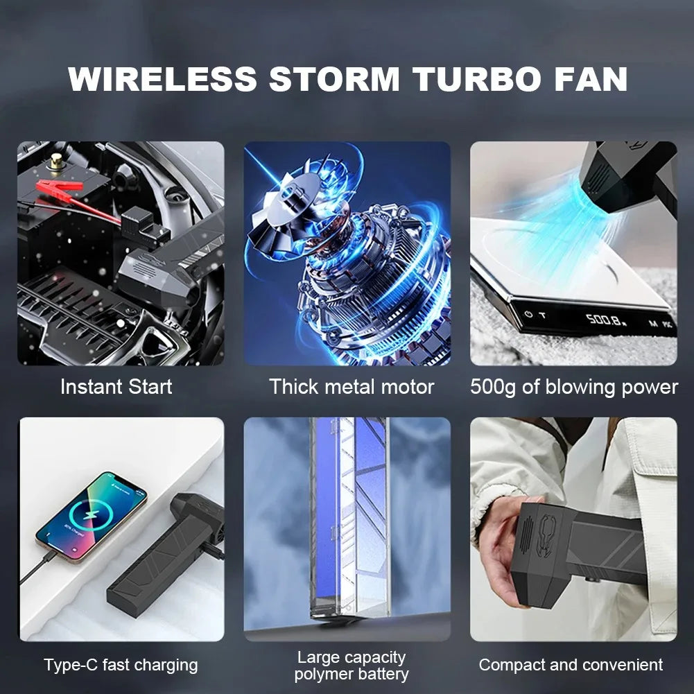 High-Speed Turbo Brushless Motor Car Jump Starter, 2-in-1 Emergency Booster with Blower & Suction Function