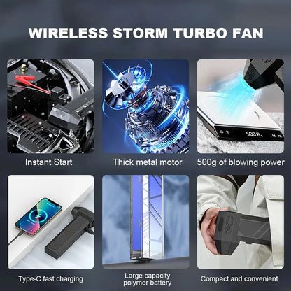 High-Speed Turbo Brushless Motor Car Jump Starter, 2-in-1 Emergency Booster with Blower & Suction Function