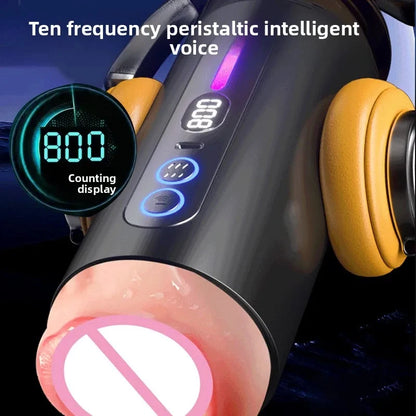 New Automatic Male Realistic Double Penetration Channel Vibration Deep Throat Vagina Heating Voice Pocket Cat Adult Sex Toy