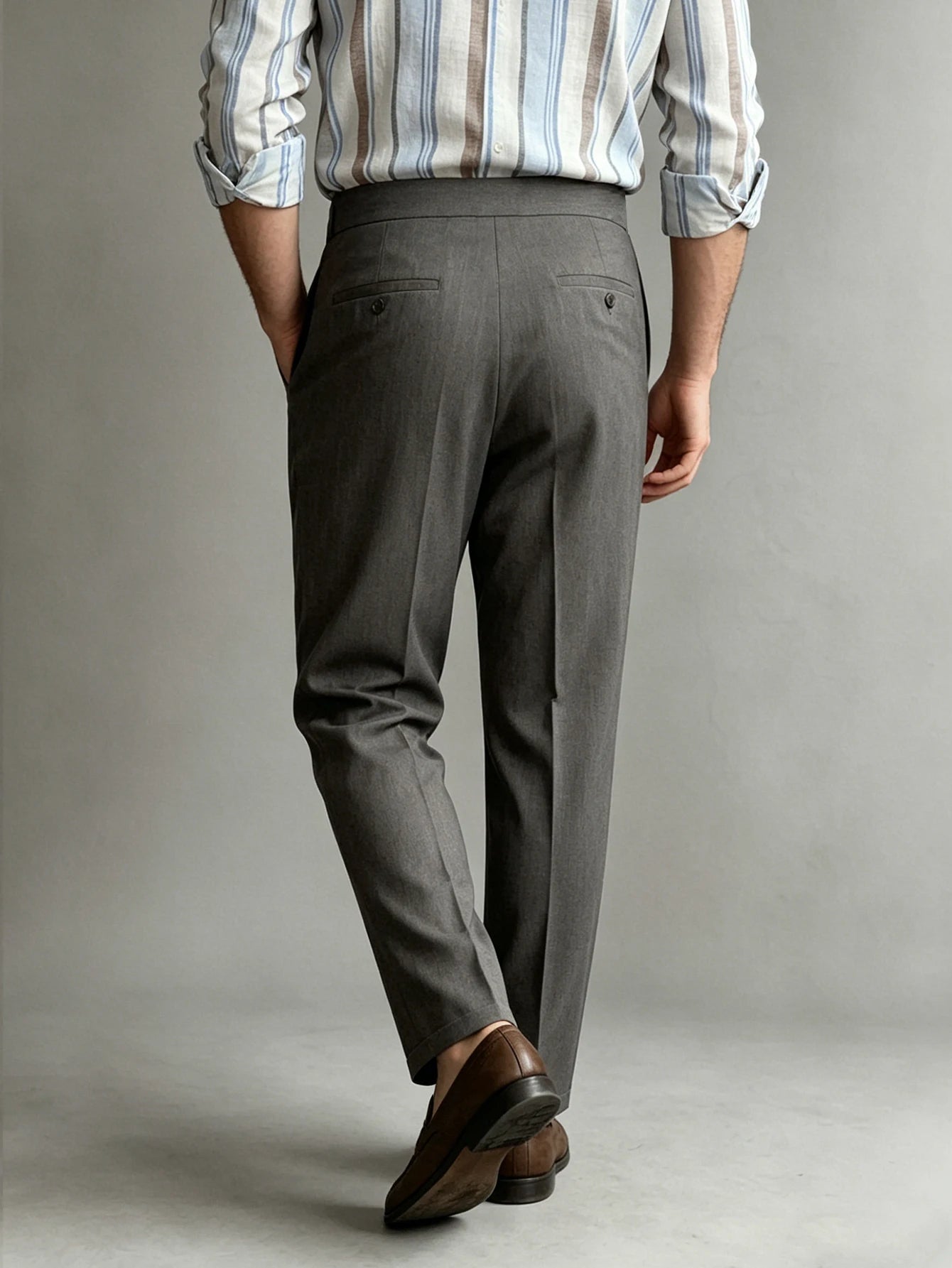 2026 Spring Summer Italian Naples Elegant High Waist Suit Pants Men Solid Woven Loose Straight Leg Commuter Trousers
