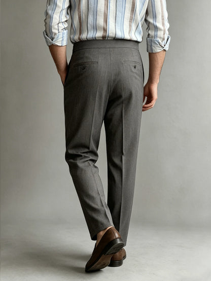 2026 Spring Summer Italian Naples Elegant High Waist Suit Pants Men Solid Woven Loose Straight Leg Commuter Trousers