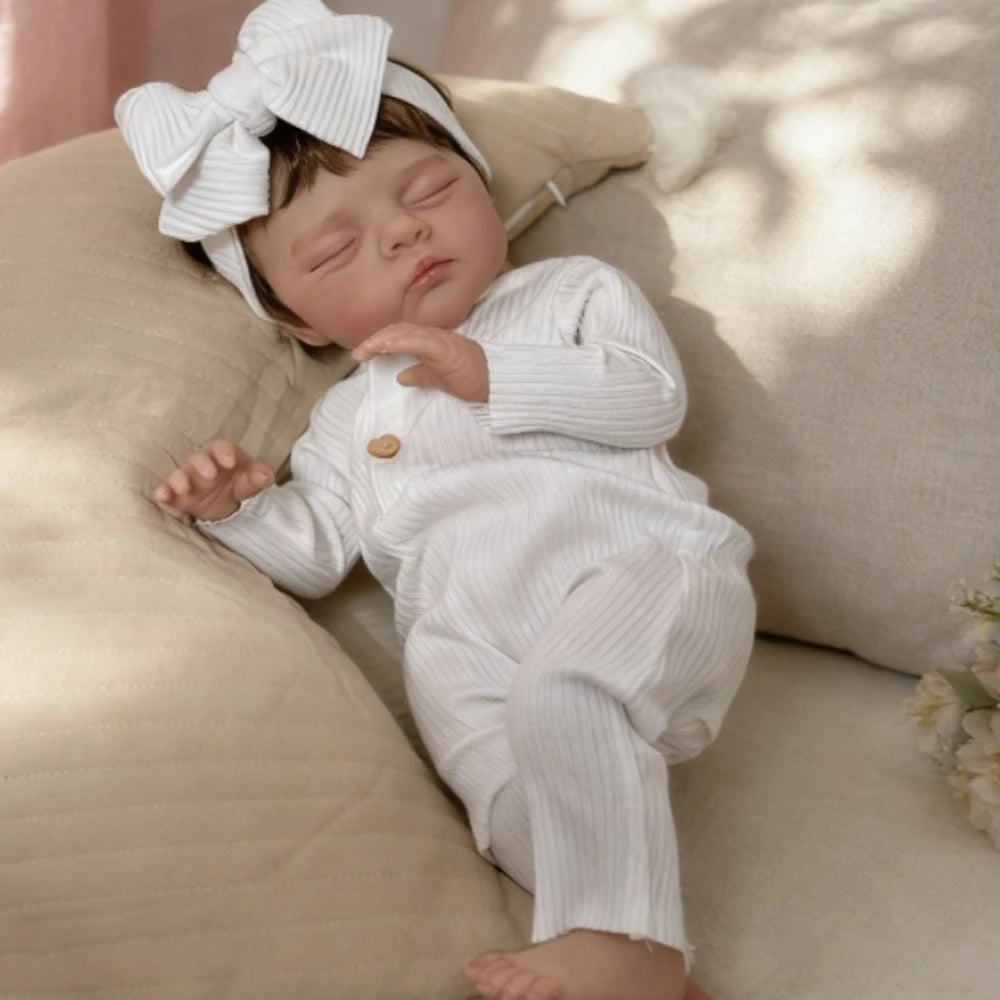 BZDOLL 48cm 19in Asleep Reborn Doll, 3D Veined Skin, Cloth Body, Lifelike Handmade Collectible Birthday Gift