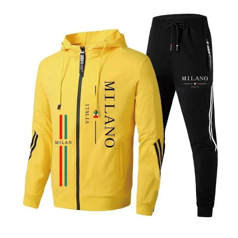 Men's Tracksuit Autumn Winter Daily Fashion Casual Quality Pullover Single Zipper Mens Sweatshirts Hoodies Pants Sports Outdoor