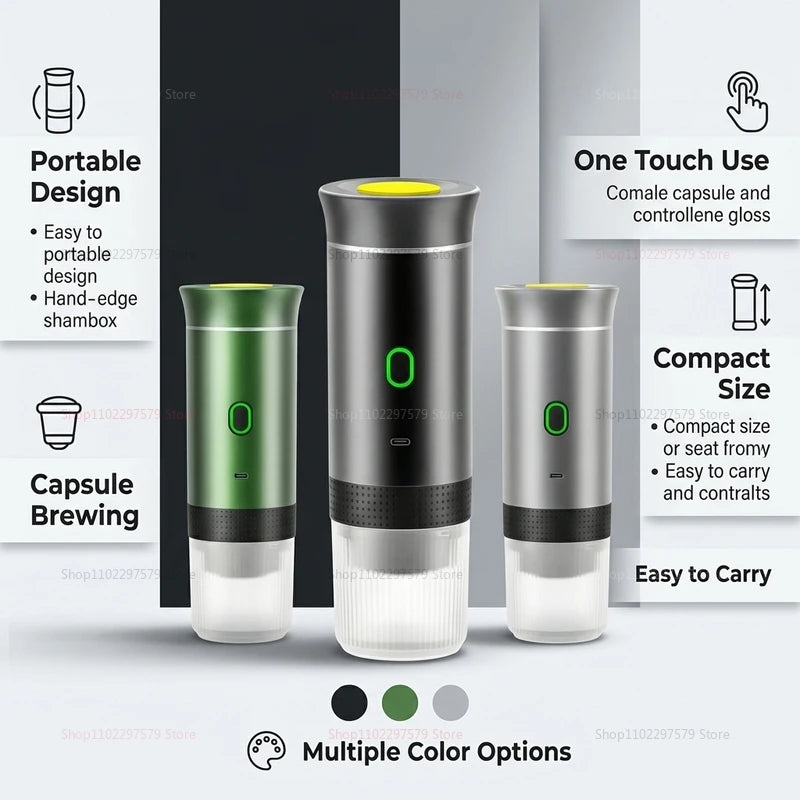 Electric Portable Coffee Machine Portable Italian Espresso Machine for Car & Home 3-in-1 Capsule Powder Travel Coffee Maker
