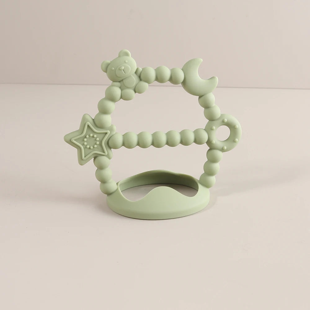 Anti-drop Wristband Baby Teether Silicone Bear Moon Star Teething Toy Non-slip Handheld Teether for Newborn Babies