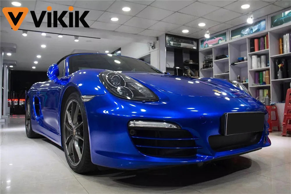 Ultra Glossy Blue Metallic Vinyl Wrap Film Roll with Air Release Self Adhesive Car Motorcycle DIY Decal Sticker