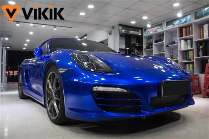 Ultra Glossy Blue Metallic Vinyl Wrap Film Roll with Air Release Self Adhesive Car Motorcycle DIY Decal Sticker