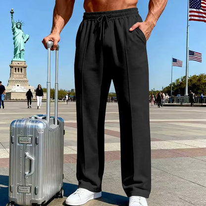 Amazon European American plus size knitted pants, four-season loose straight leg joggers for men business casual sports wear
