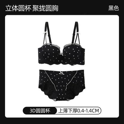 Ensemble Soutien-Gorge French Coquette à Pois Sans Armature, Effet Push Up Pour Petite Poitrine Forme Pêche, Confortable et Sexy