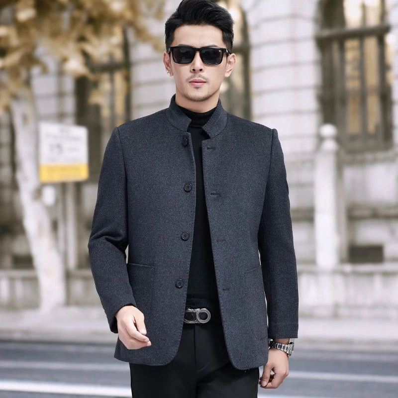 QYLVAWOY Men's Wool and Trench Coats Man Jacket Cashmere Stand Collar Jackets Goose Down Liner Thicken Clothes for Man High-end