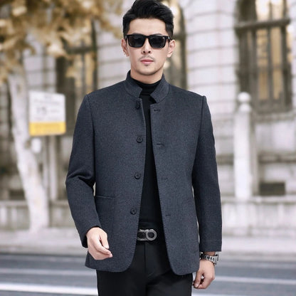 QYLVAWOY Men's Wool and Trench Coats Man Jacket Cashmere Stand Collar Jackets Goose Down Liner Thicken Clothes for Man High-end
