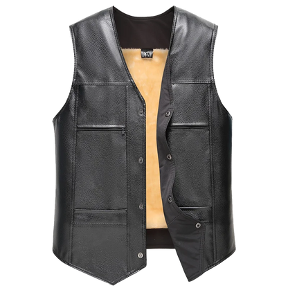 2025 Winter Men Thick Warm Fleece Leather Vest Coat  Male V-Neck Single Breasted Vest Casual Male Clothing Outerwear