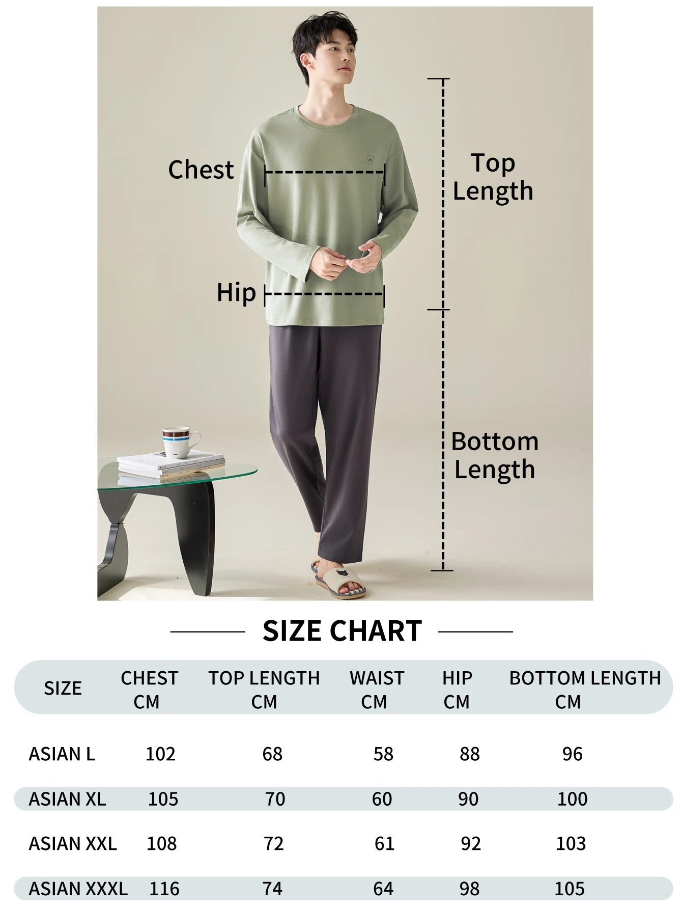 Men's 100% Cotton Long Sleeve Pajama Set, Spring Summer & All Season Plus Size Loungewear, Teen & Adult Pure Cotton Home Suit