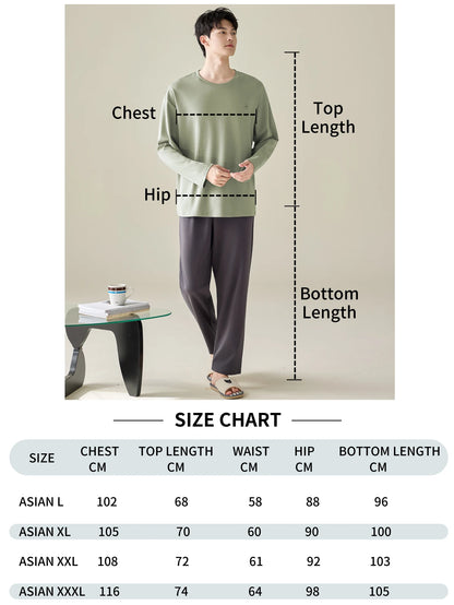 Men's 100% Cotton Long Sleeve Pajama Set, Spring Summer & All Season Plus Size Loungewear, Teen & Adult Pure Cotton Home Suit