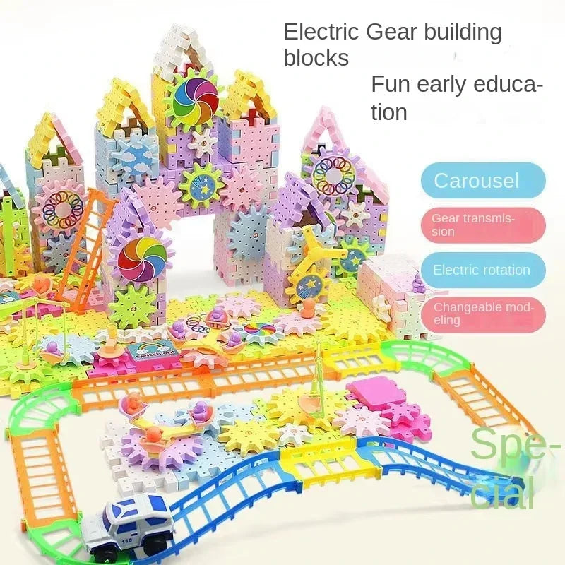 3D Puzzle Electric Gears Model Building Kits Plastic Brick Blocks Educational Toys for Kids Children Gear Blocks Building Toys